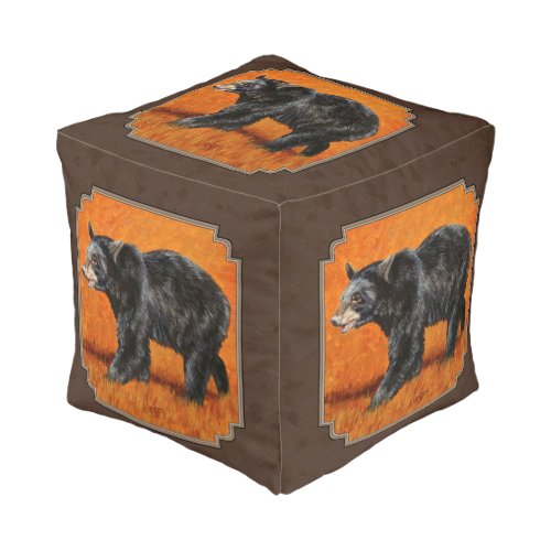 Black Bear Autumn Earth Brown Pouf