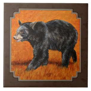 Black Bear Autumn Earth Brown Tile