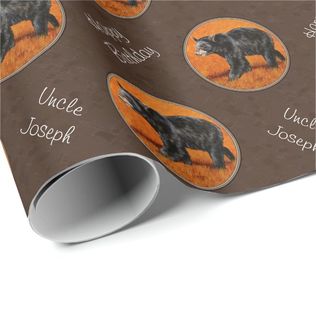 Black Bear Autumn Earth Brown Wrapping Paper (Roll Corner)