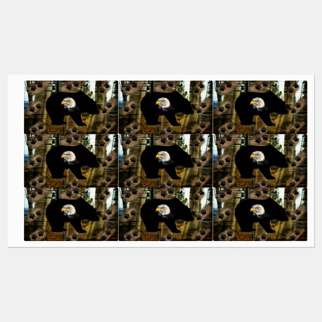 Black Bear Bald Eagle Bear Paw Prints Labels (Sheet)