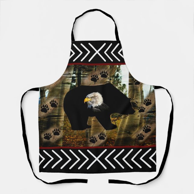 Black Bear Bald Eagle Bear Paw Prints Wilderness Apron (Front)
