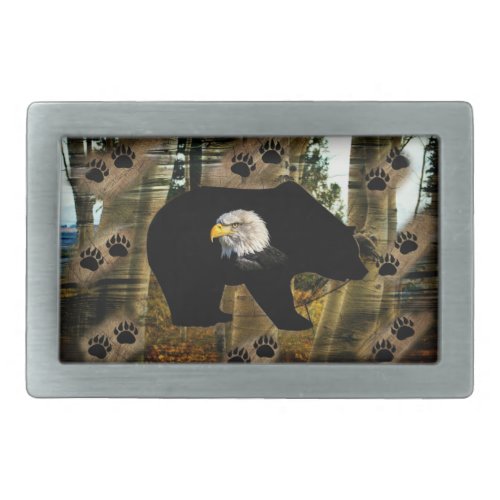 Black Bear Bald Eagle Bear Paw Prints Wilderness Belt Buckle