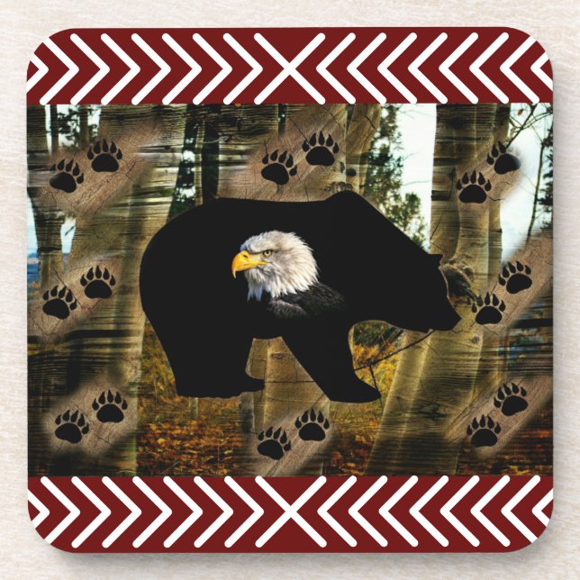 Black Bear Bald Eagle Bear Paw Prints Wilderness Beverage Coaster (Front)