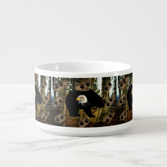 Black Bear Bald Eagle Bear Paw Prints Wilderness Bowl (Center)