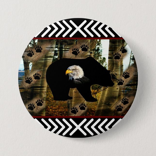 Black Bear Bald Eagle Bear Paw Prints Wilderness Button (Front)