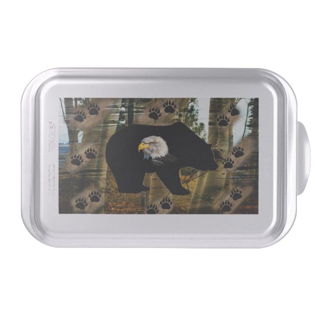 Black Bear Bald Eagle Bear Paw Prints Wilderness Cake Pan (Front)