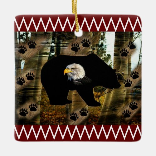 Black Bear Bald Eagle Bear Paw Prints Wilderness Ceramic Ornament