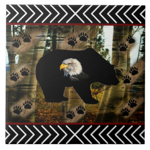 Black Bear Bald Eagle Bear Paw Prints Wilderness Ceramic Tile
