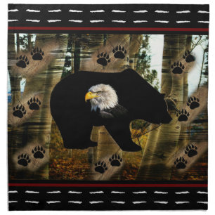 Black Bear Bald Eagle Bear Paw Prints Wilderness Cloth Napkin