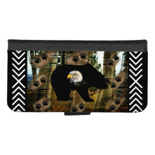 Black Bear Bald Eagle Bear Paw Prints Wilderness iPhone 8/7 Wallet Case