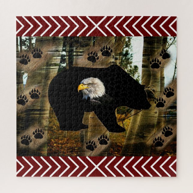 Black Bear Bald Eagle Bear Paw Prints Wilderness Jigsaw Puzzle (Vertical)