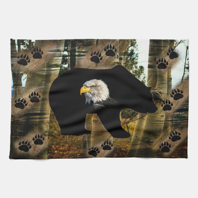 Black Bear Bald Eagle Bear Paw Prints Wilderness Kitchen Towel (Horizontal)