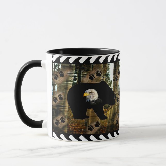 Black Bear Bald Eagle Bear Paw Prints Wilderness Mug (Left)