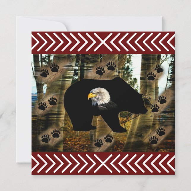 Black Bear Bald Eagle Bear Paw Prints Wilderness Note Card (Front)