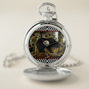 Black Bear Bald Eagle Bear Paw Prints Wilderness Pocket Watch