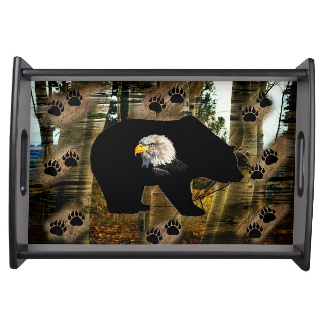 Black Bear Bald Eagle Bear Paw Prints Wilderness Serving Tray (Front)