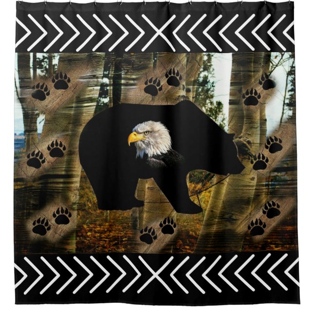 Black Bear Bald Eagle Bear Paw Prints Wilderness Shower Curtain (Front)