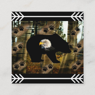 Black Bear Bald Eagle Bear Paw Prints Wilderness Square Business Card