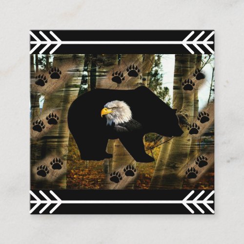 Black Bear Bald Eagle Bear Paw Prints Wilderness Square Business Card