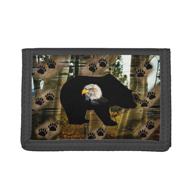Black Bear Bald Eagle Bear Paw Prints Wilderness Trifold Wallet (Front)
