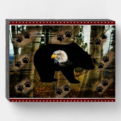 Black Bear Bald Eagle Bear Paw Prints Wilderness Wooden Box Sign