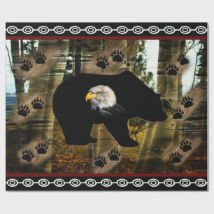 Black Bear Bald Eagle Bear Paw Prints Wilderness Wrapping Paper