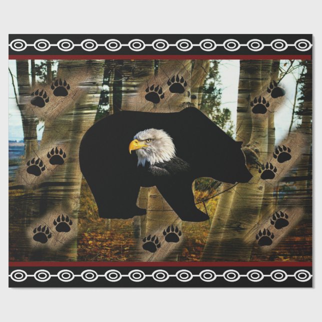 Black Bear Bald Eagle Bear Paw Prints Wilderness Wrapping Paper (Flat)