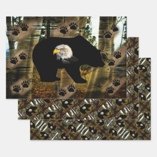 Black Bear Bald Eagle Bear Paw Prints Wilderness Wrapping Paper Sheets