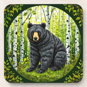 🐻 Black Bear Birch Forest Coaster Rustic Gift 🍃