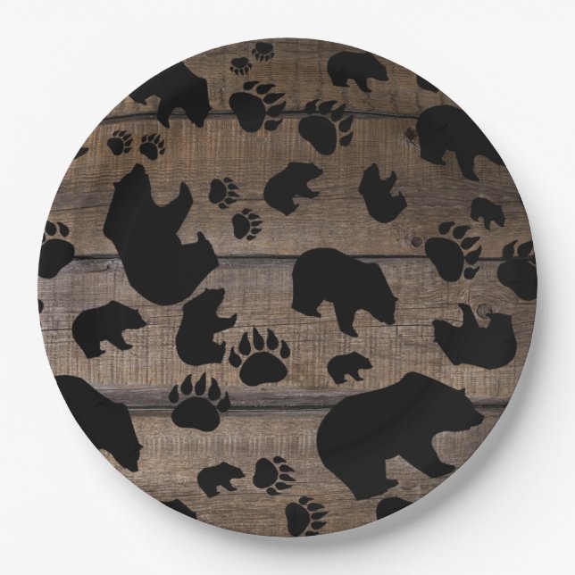 Black Bear Black Bear Paws Paper Plates (Front)