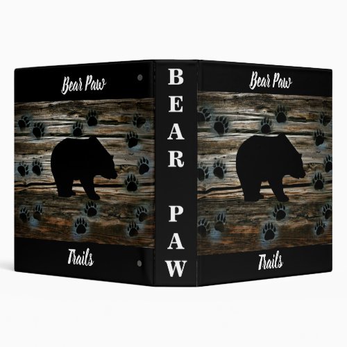 Black Bear Black Bear Paws Rustic Wood 3 Ring Binder