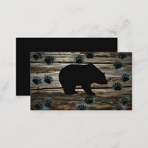 Black Bear Black Bear Paws Rustic Wood Business Card