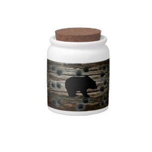 Black Bear Black Bear Paws Rustic Wood Candy Jar