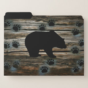 Black Bear Black Bear Paws Rustic Wood File Folder