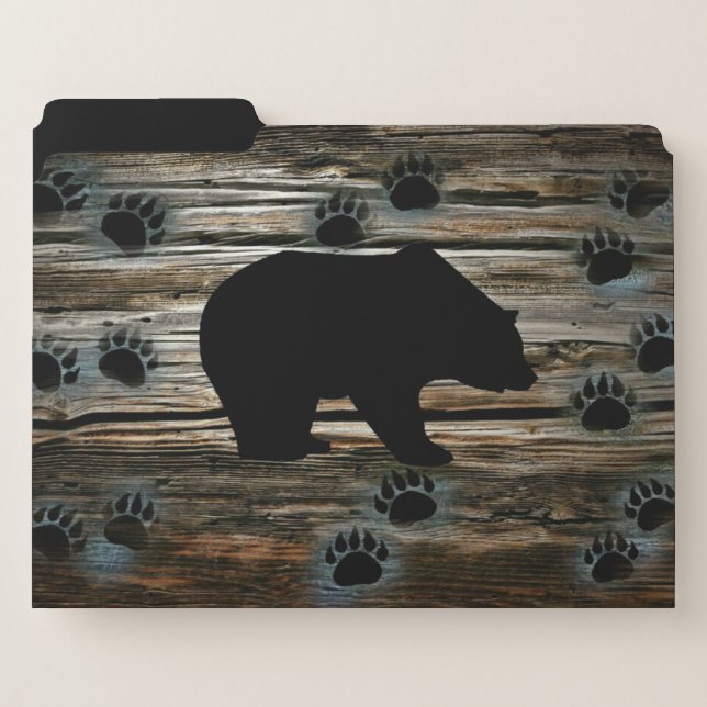 Black Bear Black Bear Paws Rustic Wood File Folder (Front Left)