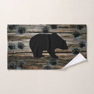 Black Bear Black Bear Paws Rustic Wood Hand Towel