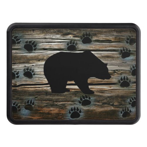 Black Bear Black Bear Paws Rustic Wood Hitch Cover