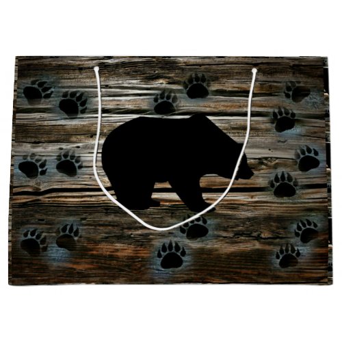 Black Bear Black Bear Paws Rustic Wood Large Gift Bag