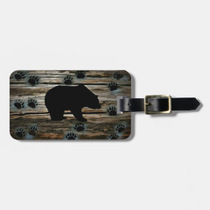 Black Bear Black Bear Paws Rustic Wood Luggage Tag