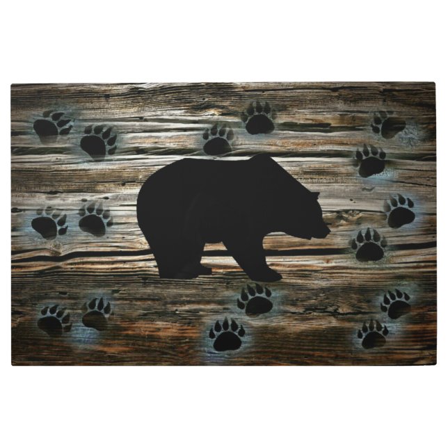 Black Bear Black Bear Paws Rustic Wood Metal Print (Front)