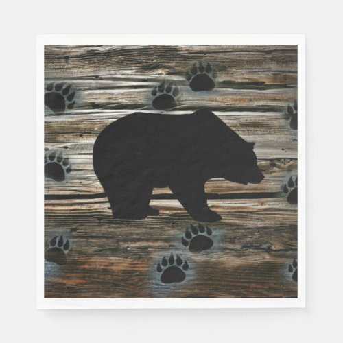 Black Bear Black Bear Paws Rustic Wood Napkins