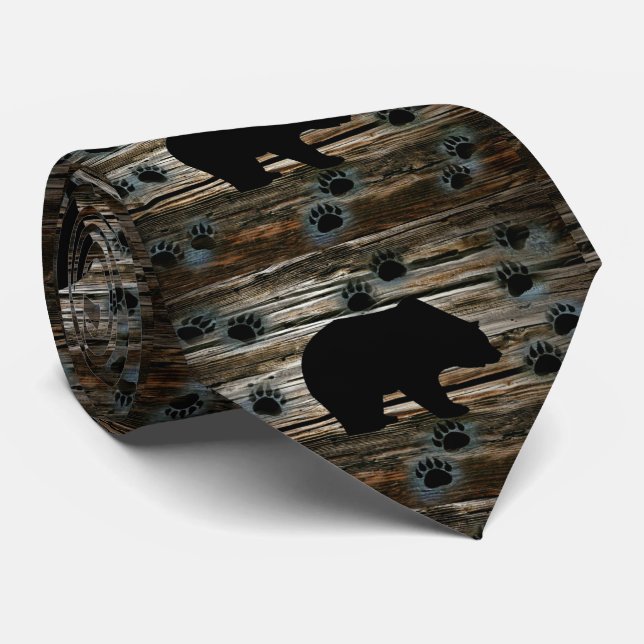 Black Bear Black Bear Paws Rustic Wood Neck Tie (Rolled)