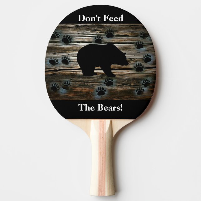 Black Bear Black Bear Paws Rustic Wood Ping Pong Paddle (Front)