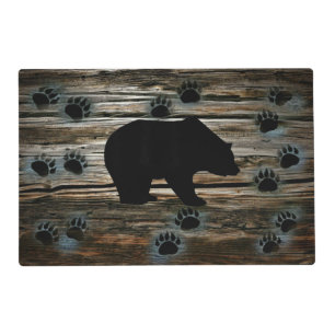 Black Bear Black Bear Paws Rustic Wood Placemat