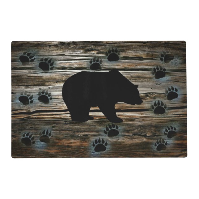 Black Bear Black Bear Paws Rustic Wood Placemat (Front)