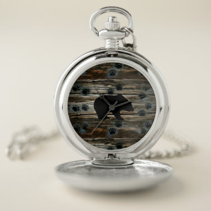 Black Bear Black Bear Paws Rustic Wood Pocket Watch