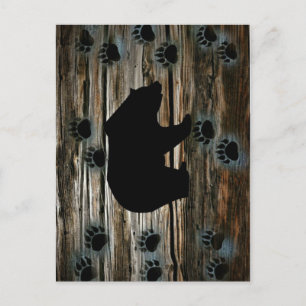 Black Bear Black Bear Paws Rustic Wood Postcard