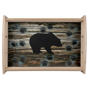 Black Bear Black Bear Paws Rustic Wood Serving Tray