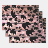 Shiny Black Bear Paw Print Wrapping Paper Sheets