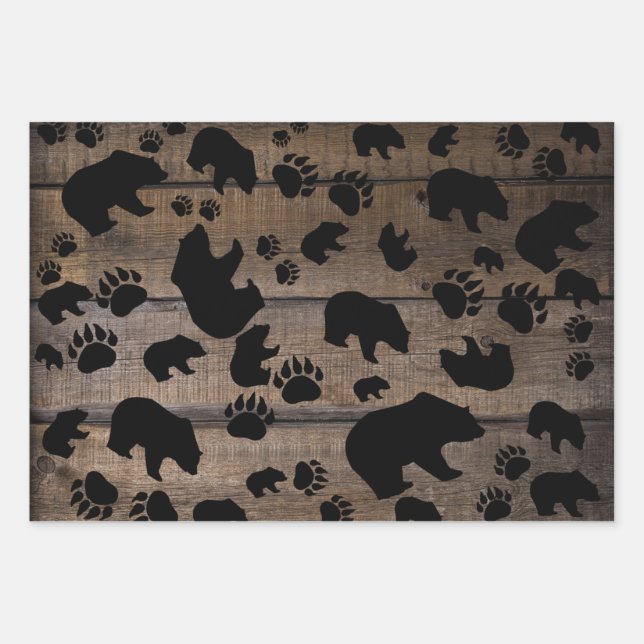Black Bear Black Bear Paws Wrapping Paper Sheets (Front)